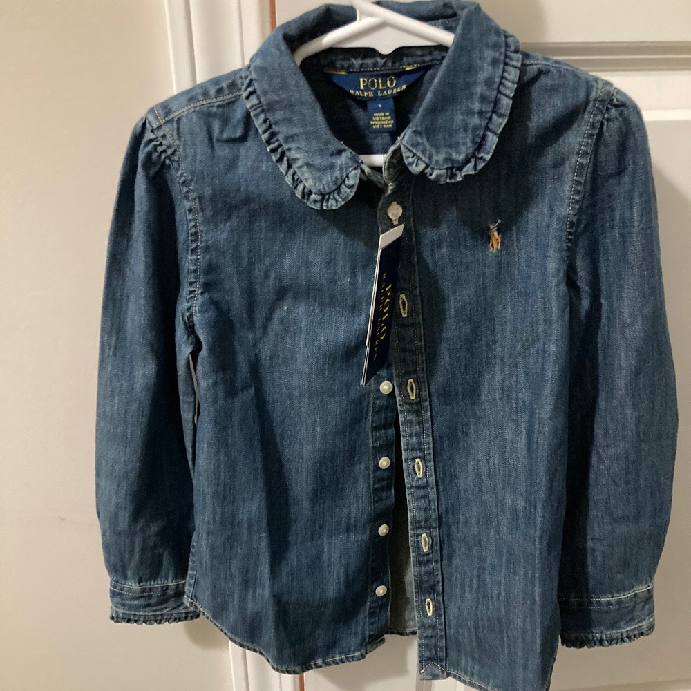 NWT Girl's Polo Ralph Lauren Denim Look Shirt Blue Size 5